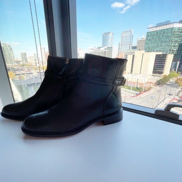 Franco Sarto Elese  Black ScandinavianLeather Moto Ankle Boots Round Toe Size 11 - Picture 1 of 6